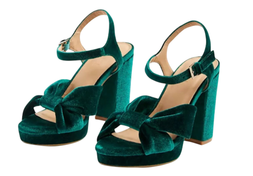 NEW LOFT ANN TAYLOR GREEN VELVET TWIST PLATFORM SANDALS HEELS SHOES SIZE 10.5